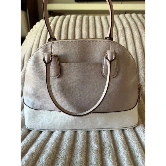 Coach Bicolor Crossgrain Leather Cora Dome Satchel Taupe Cream Handbag - Picture 7 of 13